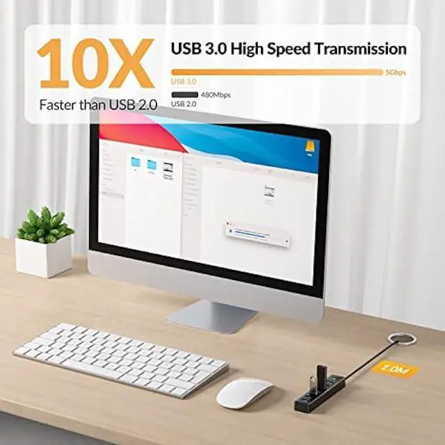 Alt view image 3 of 5 - GiGimundo PG7U 7-Port USB 3.0 Hub with USB-C Power Input Port - 5Gbps Multiport USB Dock Splitter for PC, Desktop, PS4, PS5, Xbox, and More - 3.3ft Long Cable, Black