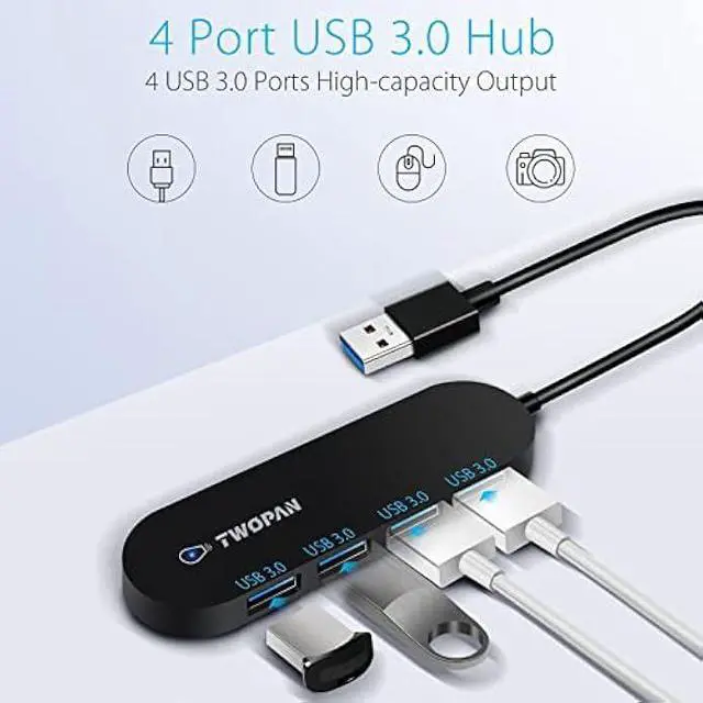 Alt view image 2 of 5 - 4-Port USB 3.0 Hub, Ultra Slim USB Multiport Adapter for Laptop, Desktop, Mac, Surface Pro, XPS, Mouse, Keyboard, Flash Drive, U Disk, Printer - Plug and Play, High-Speed Data Transfer