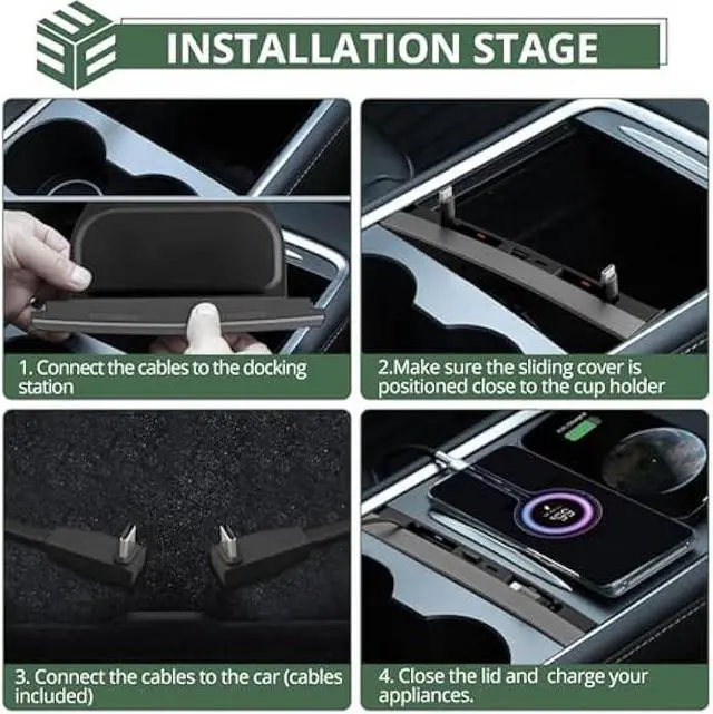 Alt view image 5 of 5 - EYPINS USB Hub Suitable for Tesla,Retractable Hub Docking Station for Tesla Model 3/Y 2021-2023,Fast Charge Cable Adapter,2pcs Type-C Retractable Cables,Center Console USB Hub Interior