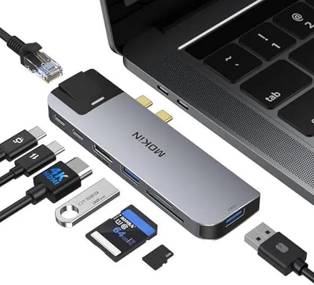Main image of MOKiN USB C Multiport Adapter Hub Mac Dongle for MacBook Pro/Air with 4K HDMI Port, Gigabit ethernet, 2 USB, TF/SD Card Reader, USB-C 100W PD and Thunderbolt 3