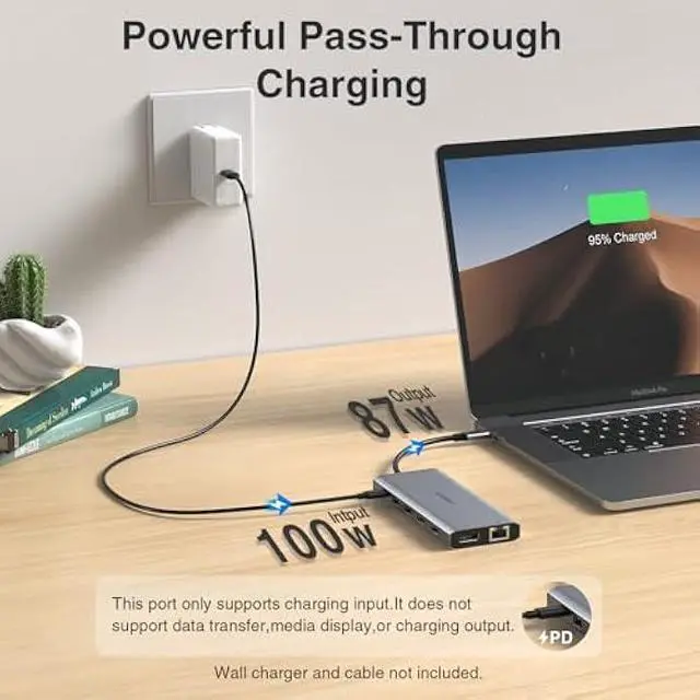 Alt view image 5 of 5 - USB C Hub USB-C Docking Station Dual Monitor 14 in 1 Triple Display Multiport Adapter with 2 HDMI+DP+7 USB Type C/A Ports+Ethernet+Audio, USBC Dongle for Dell/HP/Lenovo ThinkPad/Surface(Grey)