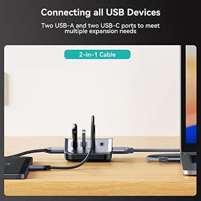 Alt view image 5 of 5 - Yottamaster USB 3.2 Hub 10Gbps, USB C Splitter with 2 USB C 3.2 and 2 USB A 3.2 Ports, Triangle Desktop USB Hub with 1.64ft Cable for PC, Laptop (Not Support Charging)