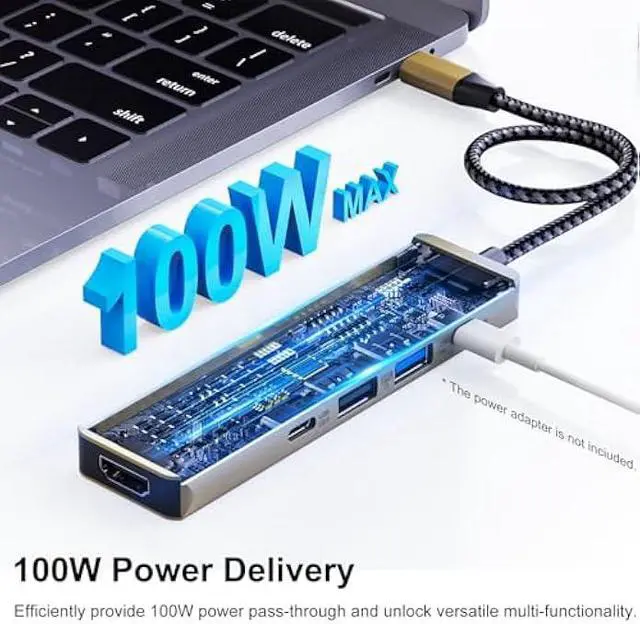 Alt view image 3 of 5 - USB-C Hub with 4K HDMI Display, Laptops Docking Station 5-in-1 Multiport Adapter, 100W PD, 2 USB-A Ports and 1 USB-A Port for MacBook Pro/Air, iPad Pro, iMac, iPhone 15 Pro/Pro Max, XPS, Thinkpad
