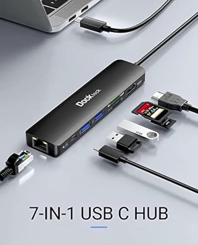 Alt view image 2 of 5 - USB C Hub 4K 60Hz, Dockteck 7-in-1 USB C PD Ethernet Hub Dongle with 4K 60Hz HDMI, 1Gbps Ethernet, 100W PD, 2 USB 3.0, SD/Micro SD for MacBook Air/Pro M1 2020, iPad Pro 2021, iPad mini 6 and More