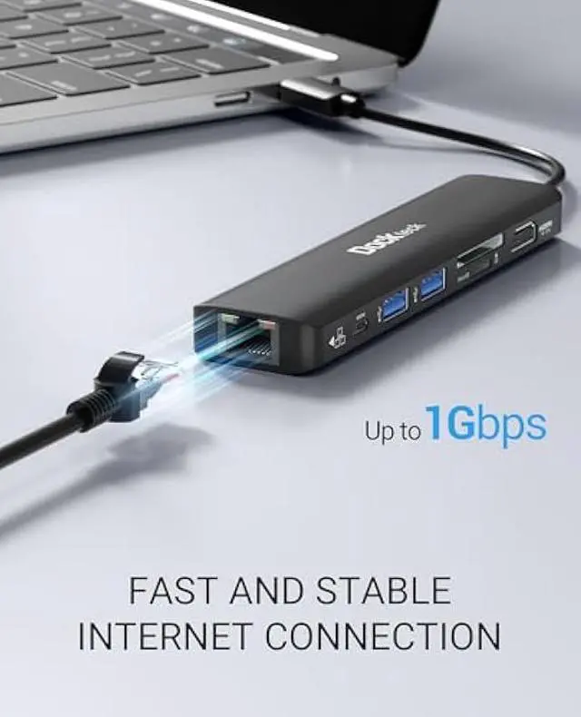 Alt view image 4 of 5 - USB C Hub 4K 60Hz, Dockteck 7-in-1 USB C PD Ethernet Hub Dongle with 4K 60Hz HDMI, 1Gbps Ethernet, 100W PD, 2 USB 3.0, SD/Micro SD for MacBook Air/Pro M1 2020, iPad Pro 2021, iPad mini 6 and More