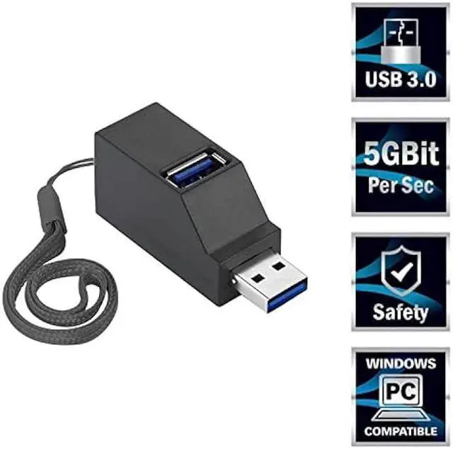 Alt view image 5 of 5 - USB Port Splitter,3 Port USB 2.0 hub Dock [2 Pack] Mini USB Hub, 3 Port 3.0 USB Hub High Speed Splitter Plug and Play, USB Splitter Adapter Portable for PC, Laptop - Black