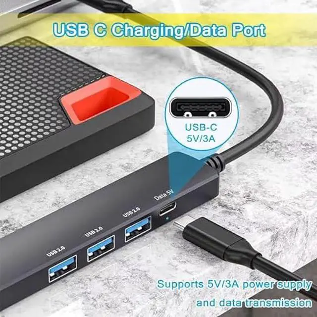 Alt view image 3 of 6 - USB C Hub with USB C Powered/Data Port, USB Extender for Type C Laptop MacBook, iMac, iPad Pro/Air, Dell, HP and More