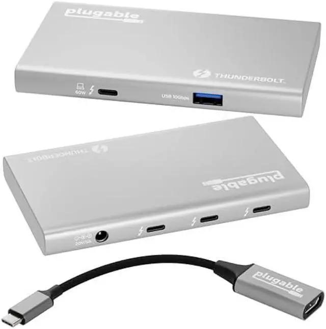 Main image of Plugable 5-in-1 Thunderbolt 4 Hub,Single 8K or Dual 4K Display, 4K HDMI Adapter Included, Thunderbolt 4/3, USB4,USB-C Expansion for Modern Mac and Windows Systems, Driverless