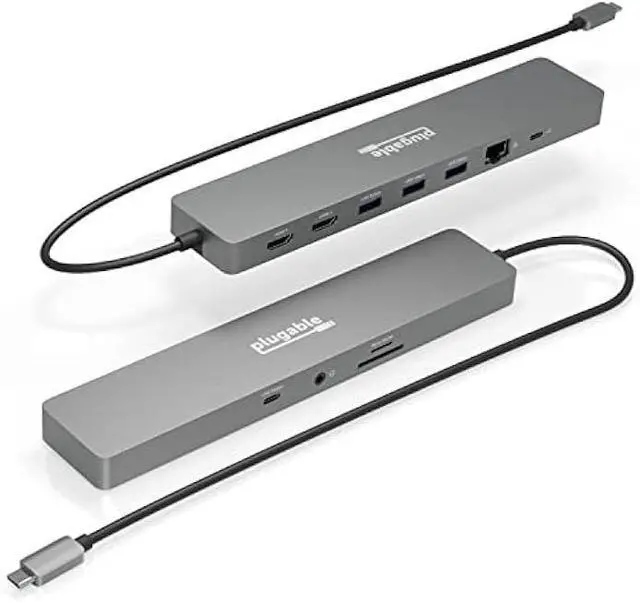 Main image of Plugable 11-in-1 USB-C Hub, 100W USB-C Pass-Through, Laptop Docking Station Dual Monitor, 4K 60Hz HDMI, Compatible with Thunderbolt, Windows, Chromebooks, Displays Mirrored on Mac