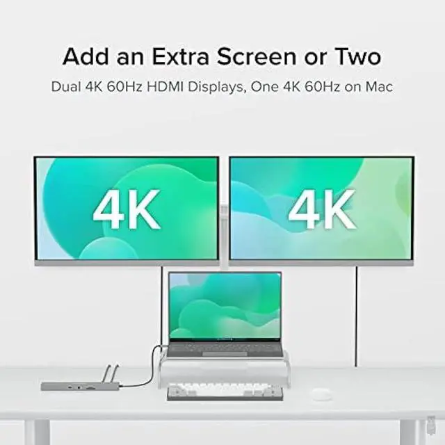 Alt view image 3 of 5 - Plugable 11-in-1 USB-C Hub, 100W USB-C Pass-Through, Laptop Docking Station Dual Monitor, 4K 60Hz HDMI, Compatible with Thunderbolt, Windows, Chromebooks, Displays Mirrored on Mac