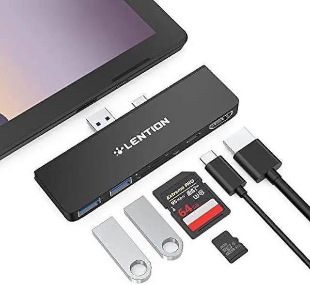 Main image of LENTION Surface Pro 7 USB C Hub,6-in-1 Surface Pro 7 USB C Dock with 4K@60Hz HDMI Display, SD and Micro SD Dual Card Reader, 2 USB 3.0 Port, PD 60W Type C Charging Port (CS34,Black)