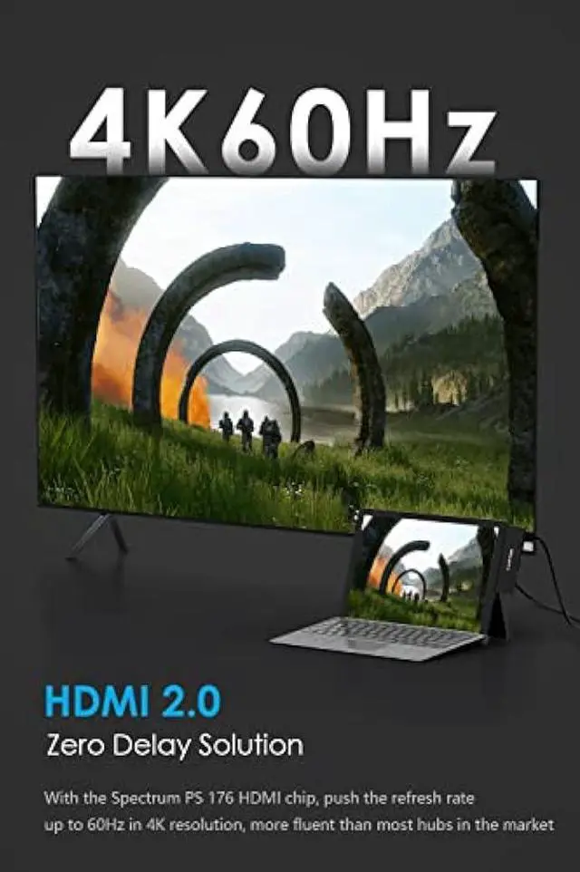 Alt view image 3 of 6 - LENTION Surface Pro 7 USB C Hub,6-in-1 Surface Pro 7 USB C Dock with 4K@60Hz HDMI Display, SD and Micro SD Dual Card Reader, 2 USB 3.0 Port, PD 60W Type C Charging Port (CS34,Black)