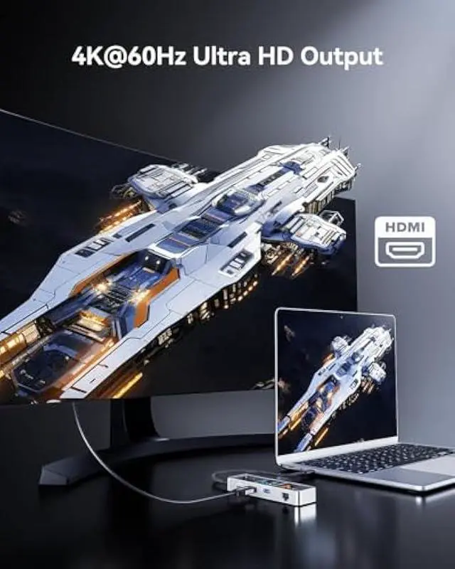 Alt view image 3 of 5 - DOCKCASE Explorer Edition Visual Smart USB C Hub (6-in-1) with HDMI Port 4K@60Hz,Gigabit Ethernet,USB-C and 2 USB-A 5Gbps Data Ports, 100w PD Power Delivery, for MacBook Air/Pro, XPS, and More