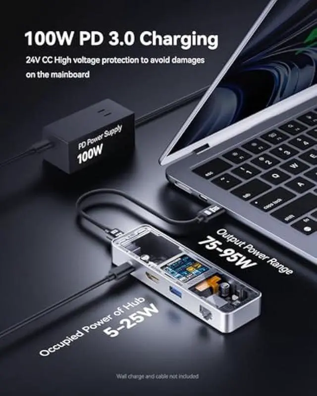 Alt view image 5 of 5 - DOCKCASE Explorer Edition Visual Smart USB C Hub (6-in-1) with HDMI Port 4K@60Hz,Gigabit Ethernet,USB-C and 2 USB-A 5Gbps Data Ports, 100w PD Power Delivery, for MacBook Air/Pro, XPS, and More