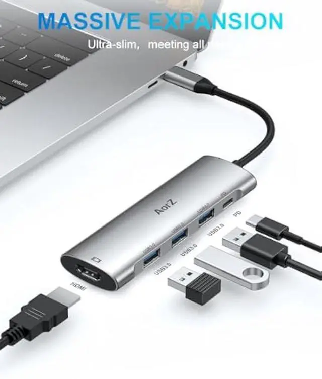Alt view image 2 of 5 - USB C Hub,USB C Hub Multiport Adapter 4K@60Hz AorZ 5 in 1 USBC to Hdmi Adapter with 1 * 4K HDMI Output, 3*USB 3.0 Ports,1*PD, Adapter for MacBook,Steam Deck and Most Type C Devices