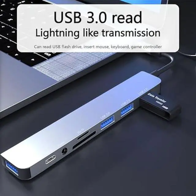 Alt view image 2 of 7 - USB C Hub, 8 in 2 USB Multiport Adapter with USB 3.0, 3 x USB 2.0, USB C SD/TF Card Reader, 3.5mm Audio Port USB Adapterfor MacBook Air/Pro, Laptop, Computer, iMac, iPad