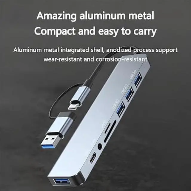 Alt view image 5 of 7 - USB C Hub, 8 in 2 USB Multiport Adapter with USB 3.0, 3 x USB 2.0, USB C SD/TF Card Reader, 3.5mm Audio Port USB Adapterfor MacBook Air/Pro, Laptop, Computer, iMac, iPad