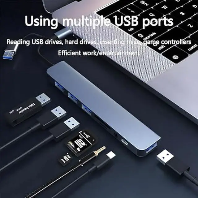 Alt view image 3 of 7 - USB C Hub, 8 in 2 USB Multiport Adapter with USB 3.0, 3 x USB 2.0, USB C SD/TF Card Reader, 3.5mm Audio Port USB Adapterfor MacBook Air/Pro, Laptop, Computer, iMac, iPad