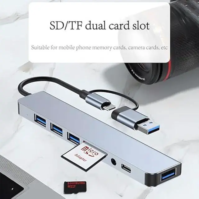 Alt view image 4 of 7 - USB C Hub, 8 in 2 USB Multiport Adapter with USB 3.0, 3 x USB 2.0, USB C SD/TF Card Reader, 3.5mm Audio Port USB Adapterfor MacBook Air/Pro, Laptop, Computer, iMac, iPad