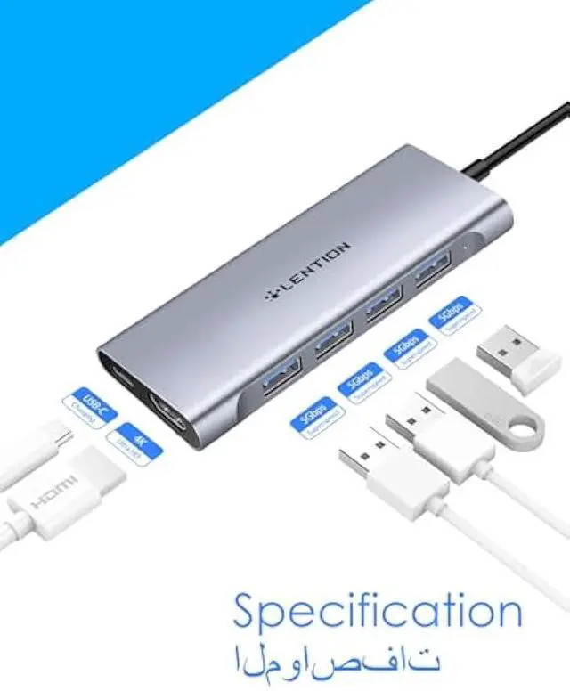 Alt view image 2 of 5 - LENTION USB-C Multi-Port Hub with 4K HDMI Output, 100W PD, 4 USB 3.0 5Gbps Compatible 2024-2016 MacBook Pro, New Mac Air & Surface, Chromebook, iPhone 15, More, Stable Driver Adapter (C35, Space Gray)