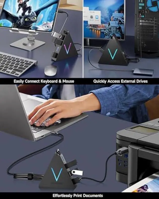 Alt view image 4 of 5 - USB C Hub 4 Ports JoyReken,USBC to USB Hub with 2FT Extended Cable,Type C to USB Adapter for MacBook Pro/Mini,iMac,Surface,Gaming Laptops,PS5,Flash Drive,Thumb Drives,Mouse,Keyboard(Black)