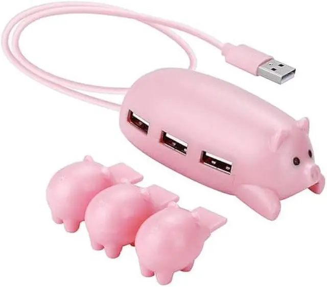 Main image of Pink Pig USB Hub, 3-Port Cute USB Hub with 3 Piglet Decoration Lids, Perfect Pig Stuff & Gifts for Pig Lovers, USB Splitter for Hard Drives, Mouse, and Keyboard.