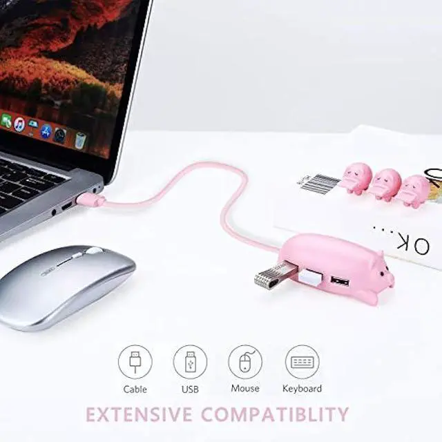 Alt view image 5 of 5 - Pink Pig USB Hub, 3-Port Cute USB Hub with 3 Piglet Decoration Lids, Perfect Pig Stuff & Gifts for Pig Lovers, USB Splitter for Hard Drives, Mouse, and Keyboard.