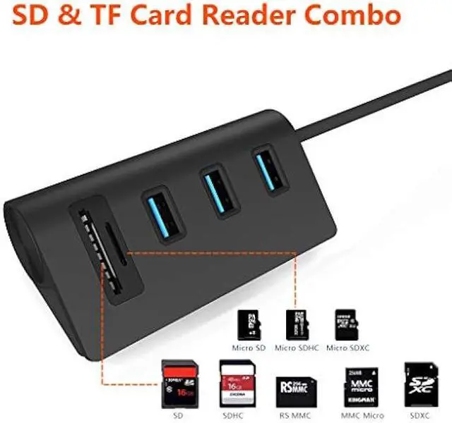 Alt view image 2 of 6 - Cateck USB 3.0 HUB, Bus-Powered USB 3.0 3-Port Aluminum Hub with 2-Slots Card Reader Combo for iMac, MacBook Air, MacBook Pro, MacBook, Mac Mini, PCs and Laptops, Black