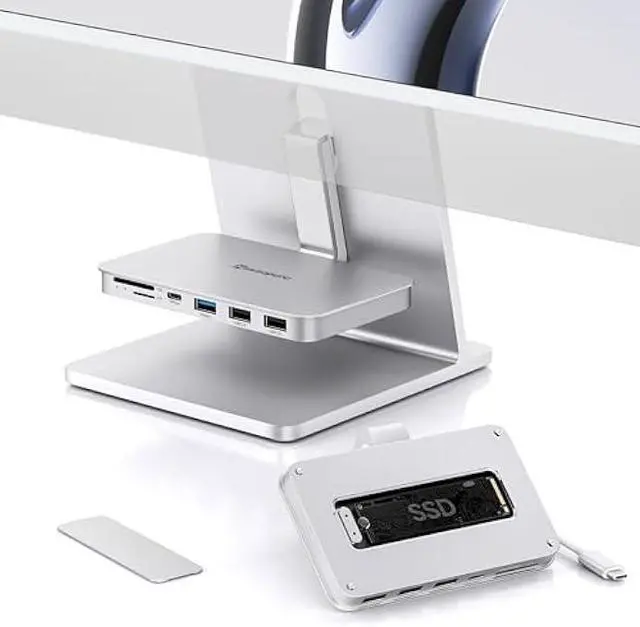 Main image of Minisopuru iMac Hub - Compatible with iMac 24 inch M1/M3/M4 and Studio Display 27 inch, Accessories Support Max 10Gbps M.2 SSD (SSD Not Included), USB A/C 10Gbps, SD/TF, Silver.