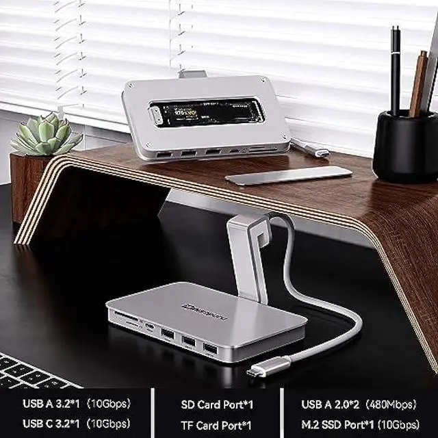 Alt view image 2 of 5 - Minisopuru iMac Hub - Compatible with iMac 24 inch M1/M3/M4 and Studio Display 27 inch, Accessories Support Max 10Gbps M.2 SSD (SSD Not Included), USB A/C 10Gbps, SD/TF, Silver.