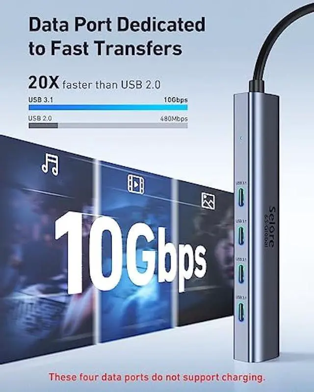 Alt view image 2 of 5 - 10Gbps USB-C Hub, 5-Port USB-C Splitter with 100W Power Delivery, Multiport Adapter for Laptops, USBC Hub for MacBook Pro/Air M2/M1, iPad, Dell, HP, Samsung