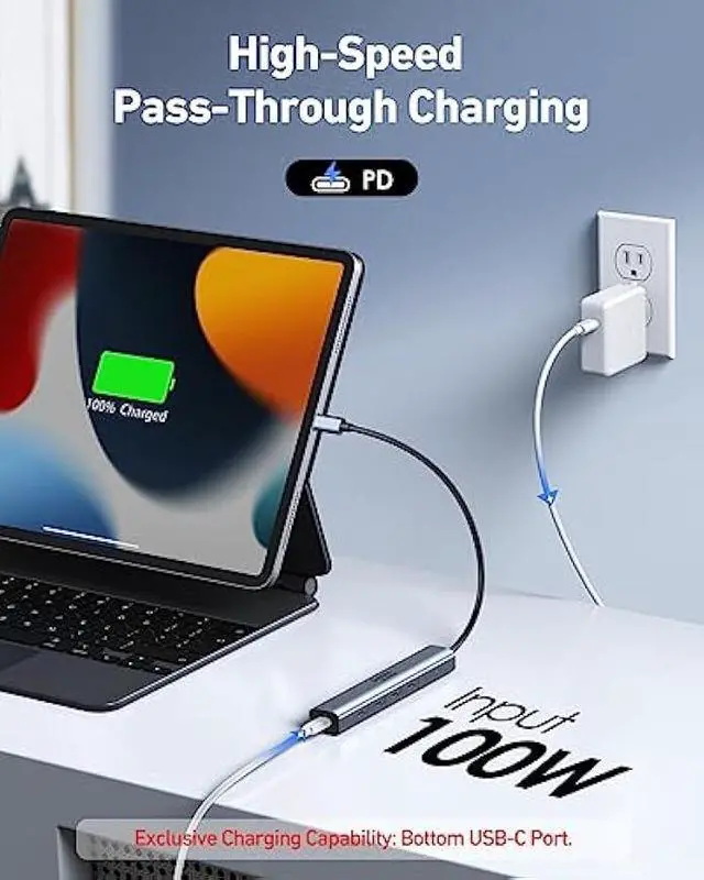 Alt view image 3 of 5 - 10Gbps USB-C Hub, 5-Port USB-C Splitter with 100W Power Delivery, Multiport Adapter for Laptops, USBC Hub for MacBook Pro/Air M2/M1, iPad, Dell, HP, Samsung