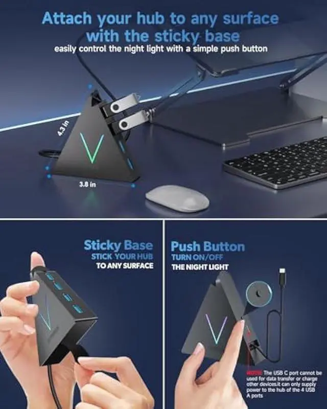 Alt view image 3 of 5 - USB C Hub 4 Ports JoyReken,USBC to USB Hub with 2FT Extended Cable,Type C to USB Adapter for MacBook Pro/Mini,iMac,Surface,Gaming Laptops,PS5,Flash Drive,Thumb Drives,Mouse,Keyboard(Black)