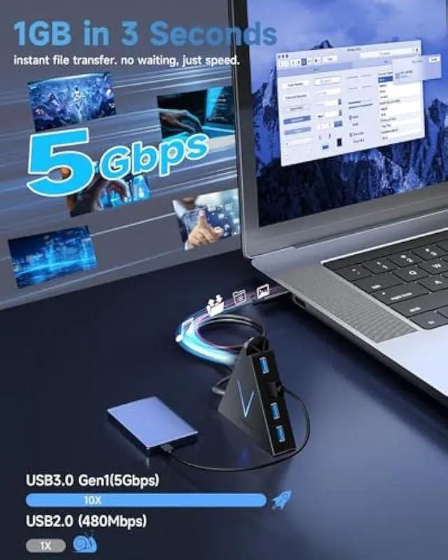 Alt view image 2 of 5 - USB C Hub 4 Ports JoyReken,USBC to USB Hub with 2FT Extended Cable,Type C to USB Adapter for MacBook Pro/Mini,iMac,Surface,Gaming Laptops,PS5,Flash Drive,Thumb Drives,Mouse,Keyboard(Black)