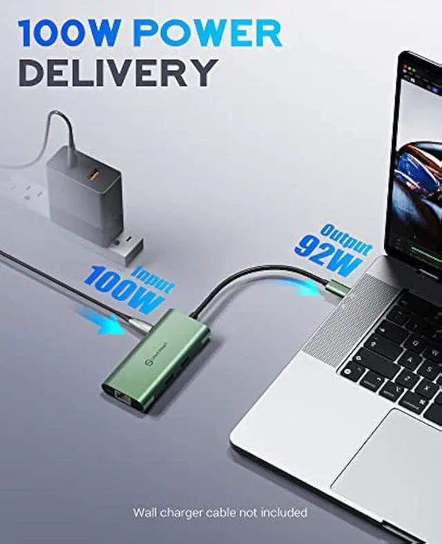 Alt view image 3 of 5 - UtechSmart USB C Hub, Ethernet Multiport Adapter 6 in 1 USB C to HDMI Dock Compatible for MacBook Pro/Air, Chromebook, Dell XPS, HP and Type C Devices (Gigabit Ethernet 100W PD 4K HDMI USB 3.0) Green