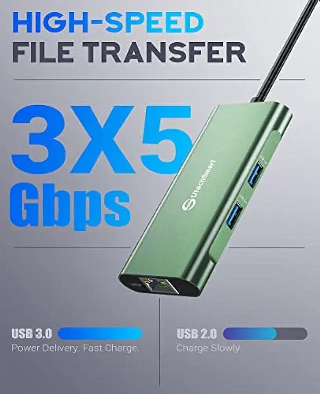 Alt view image 4 of 5 - UtechSmart USB C Hub, Ethernet Multiport Adapter 6 in 1 USB C to HDMI Dock Compatible for MacBook Pro/Air, Chromebook, Dell XPS, HP and Type C Devices (Gigabit Ethernet 100W PD 4K HDMI USB 3.0) Green