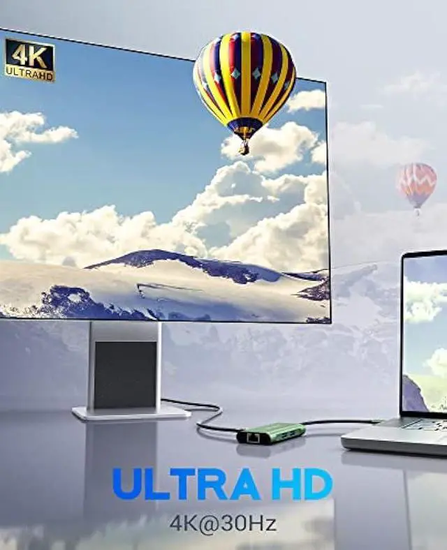 Alt view image 5 of 5 - UtechSmart USB C Hub, Ethernet Multiport Adapter 6 in 1 USB C to HDMI Dock Compatible for MacBook Pro/Air, Chromebook, Dell XPS, HP and Type C Devices (Gigabit Ethernet 100W PD 4K HDMI USB 3.0) Green