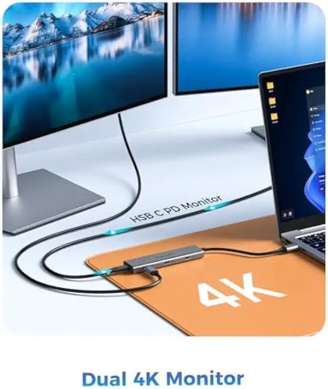Alt view image 5 of 5 - USB C Video Splitter Dual Monitor, 4-Port USB-C 3.2 Gen 2 10Gbps Hub,for USBC PD Monitor, Type C Monitors, Portable Screen, DP Alt 4K@30-60Hz, 100W PD, for Win/Chrome Laptop, AR Glasses, Game Console