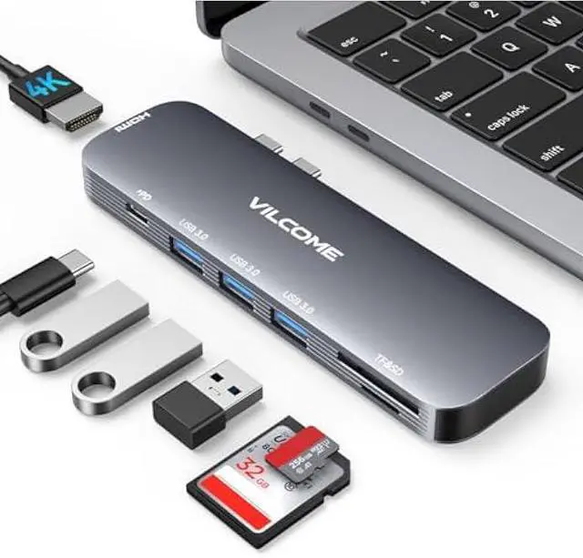 Main image of Vilcome USB C Adapter for MacBook Pro/Air M1 M2 M3 2023 2022 2021 2020 2019, 7-in-2 USB-C Hub MacBook Pro Accessories with Thunderbolt 3 PD Port, 4K@60Hz HDMI, 3 USB 3.0 Ports, TF/SD Card Reader