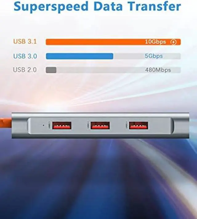Alt view image 4 of 7 - Tiergrade USB C Hub, USB C Adapter to 3 USB 3.1 and 1Gbps Ethernet, USB 3.1 Hub with 10Gbps SuperSpeed for MacBook Pro/Air, iMac, iPad Pro, Dell, Chromebook and More Type C Devices