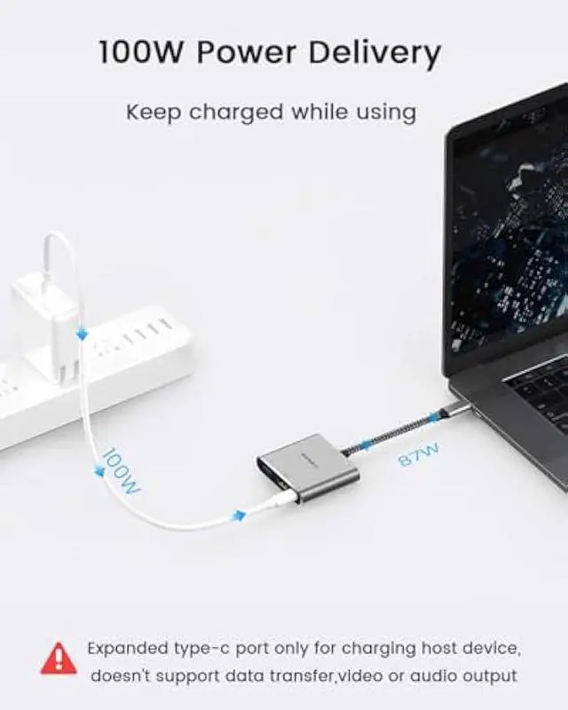 Alt view image 5 of 6 - USB C to HDMI Adapter,USB Type C Digital AV Multiport 4K Display Hub (Thunderbolt 3/4 Compatible) with USB 3.0 and USB-C 100W PD Charging Port for MacBook Pro Air M2/M1,Dell XPS,Samsung S21/S20/S10