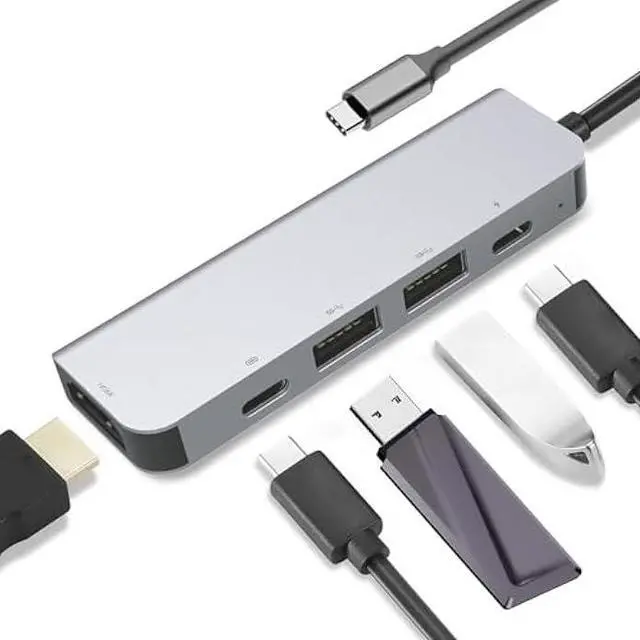 Main image of USB C Hub 5-in-1 Adapter with 2 USB 3.0, 2 USB-C Ports, 100W PD Charging, 5Gbps Data Transfer, 4K HDMI Support  Compatible with Laptops, MacBook, PS5, and More