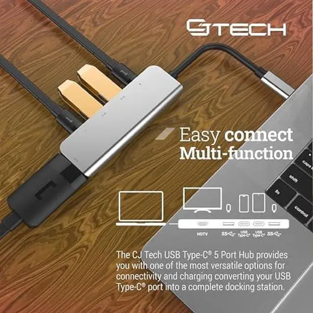 Alt view image 3 of 7 - USB C Hub 5-in-1 Adapter with 2 USB 3.0, 2 USB-C Ports, 100W PD Charging, 5Gbps Data Transfer, 4K HDMI Support  Compatible with Laptops, MacBook, PS5, and More