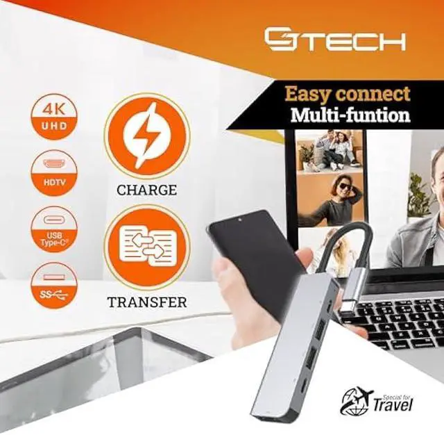 Alt view image 4 of 7 - USB C Hub 5-in-1 Adapter with 2 USB 3.0, 2 USB-C Ports, 100W PD Charging, 5Gbps Data Transfer, 4K HDMI Support  Compatible with Laptops, MacBook, PS5, and More