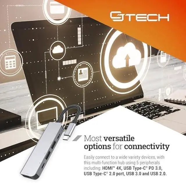 Alt view image 7 of 7 - USB C Hub 5-in-1 Adapter with 2 USB 3.0, 2 USB-C Ports, 100W PD Charging, 5Gbps Data Transfer, 4K HDMI Support  Compatible with Laptops, MacBook, PS5, and More