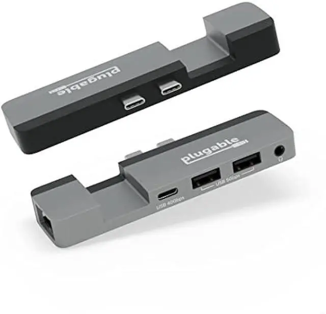 Main image of Plugable 5-in-1 USB C Hub Multiport Adapter for MacBook Pro 14/16 Inch, Macbook Air M2 - USB-C 40Gbps Port Compatible with Thunderbolt/USB4 and 100W PD, Supports MagSafe (Ethernet, 2x USB), Driverless