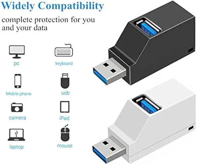 Alt view image 5 of 5 - LIXINTIAN[2 Pack ] USB2.0 Splitter, 3-Port USB 3.0 Hub, for Notebook, USB Flash Drives, Mobile HDD, Laptop, PC - White Black