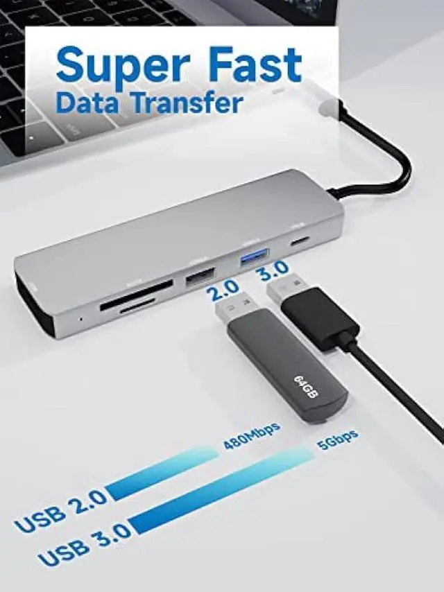 Alt view image 5 of 7 - USB C Hub,Sivxnem Type-C to HDMI Adapter (4K HDMI USB3.0/2.0 SD/TF Card Reader 90W PD) USB C Docking Station,Multiple Adapter Dongle Compatible for iPhone 15/MacBook//Ipad/Samsung/Dell/Surface Pro 7