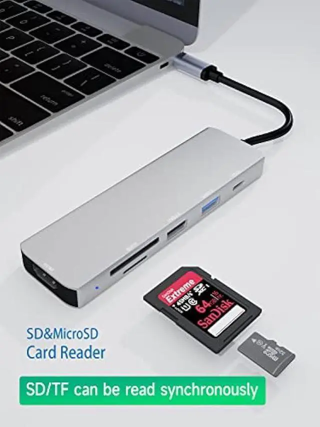 Alt view image 4 of 7 - USB C Hub,Sivxnem Type-C to HDMI Adapter (4K HDMI USB3.0/2.0 SD/TF Card Reader 90W PD) USB C Docking Station,Multiple Adapter Dongle Compatible for iPhone 15/MacBook//Ipad/Samsung/Dell/Surface Pro 7