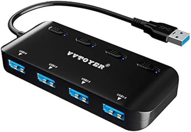 Main image of USB 3.0 Hub Splitter, 4-Port USB Extender Hub for Laptop, VVTOYER Multi USB Port Expander Adapter with Individual Power Switches